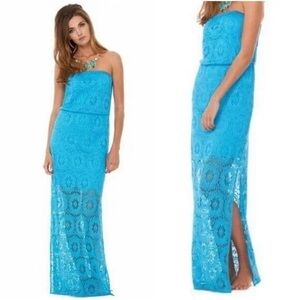 Lilly Pulitzer Strapless Lace Emmett Maxi Dress Ariel Blue XS